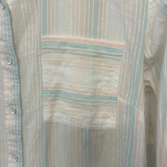 Style & Co long sleeve button down stripe pastel pink blue peach M - Picture 4 of 9